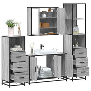 4 pcs Conjunto móveis casa de banho madeira proc. cinza sonoma