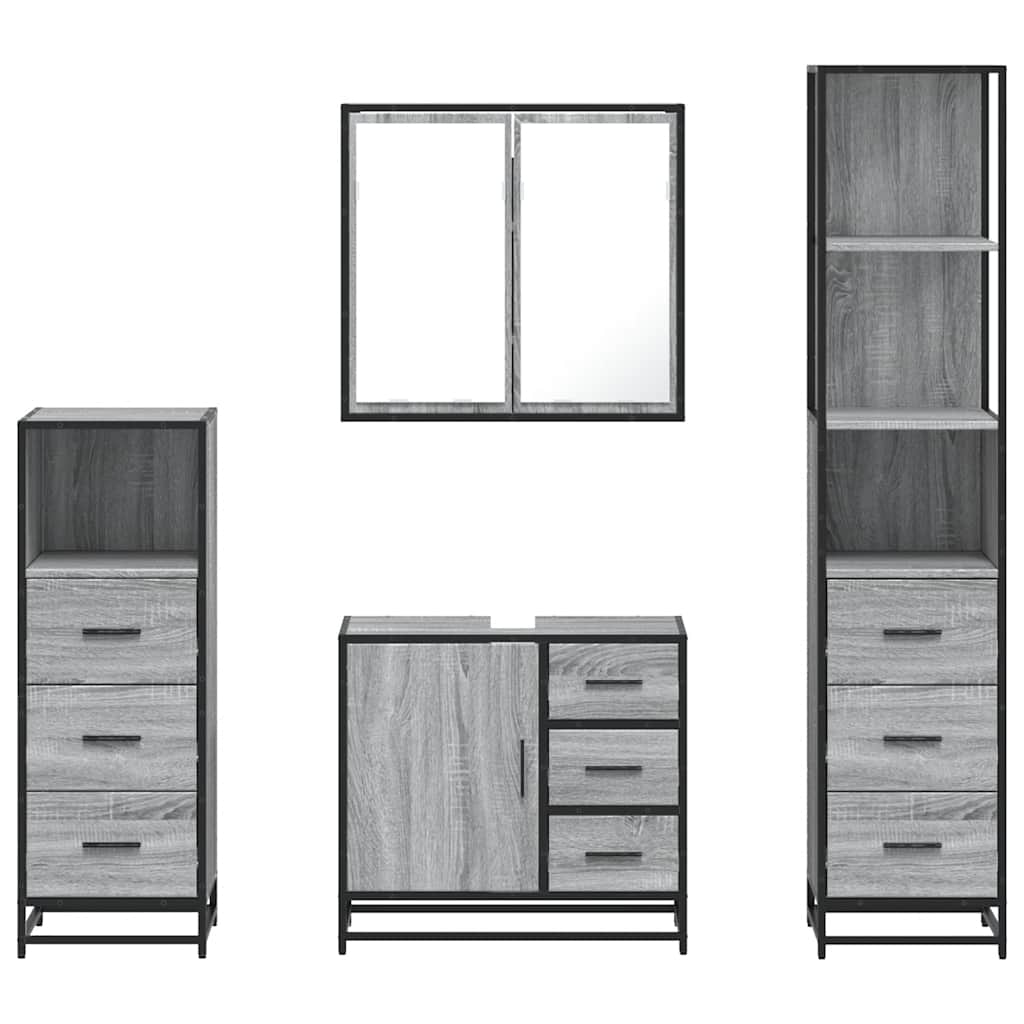 4 pcs Conjunto móveis casa de banho madeira proc. cinza sonoma