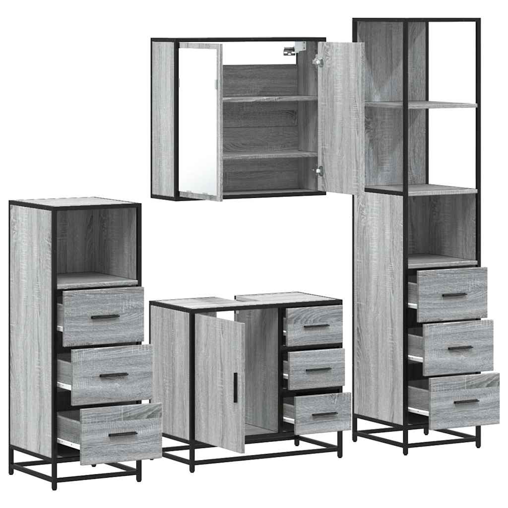 4 pcs Conjunto móveis casa de banho madeira proc. cinza sonoma