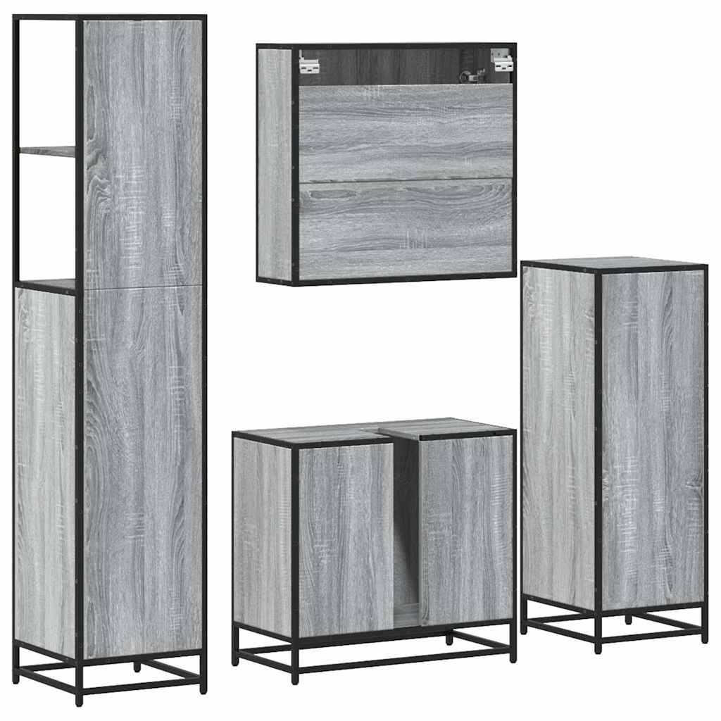 4 pcs Conjunto móveis casa de banho madeira proc. cinza sonoma