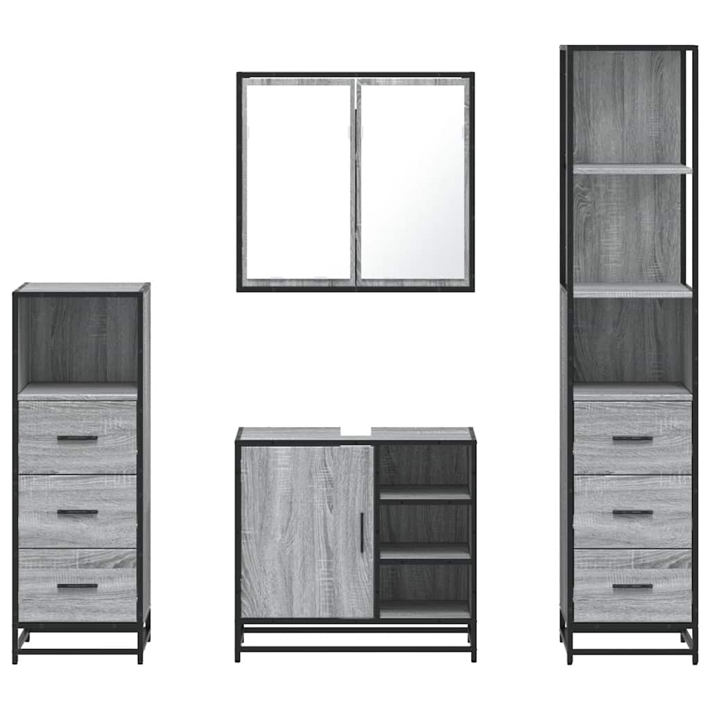 4 pcs Conjunto móveis casa de banho madeira proc. cinza sonoma