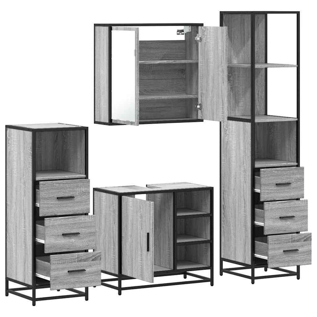 4 pcs Conjunto móveis casa de banho madeira proc. cinza sonoma