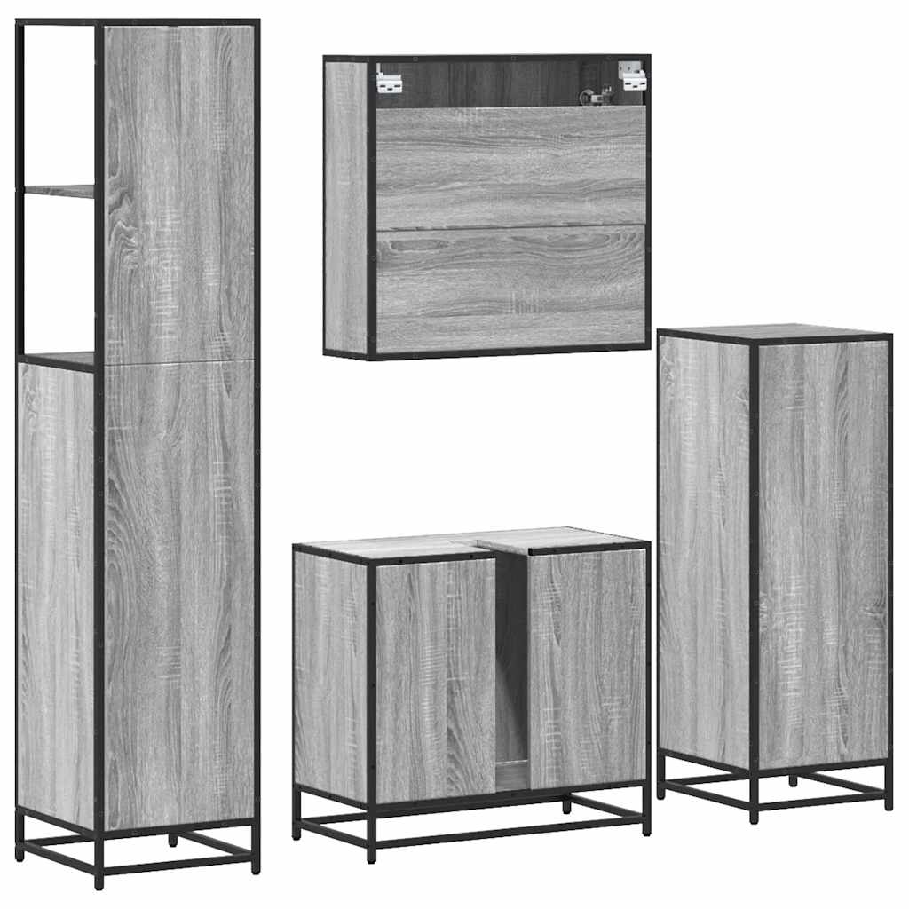 4 pcs Conjunto móveis casa de banho madeira proc. cinza sonoma