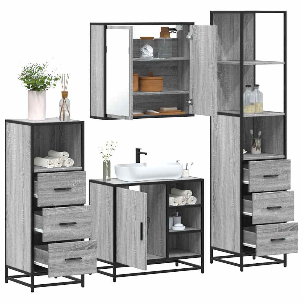 4 pcs Conjunto móveis casa de banho madeira proc. cinza sonoma