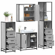 4 pcs Conjunto móveis casa de banho madeira proc. cinza sonoma