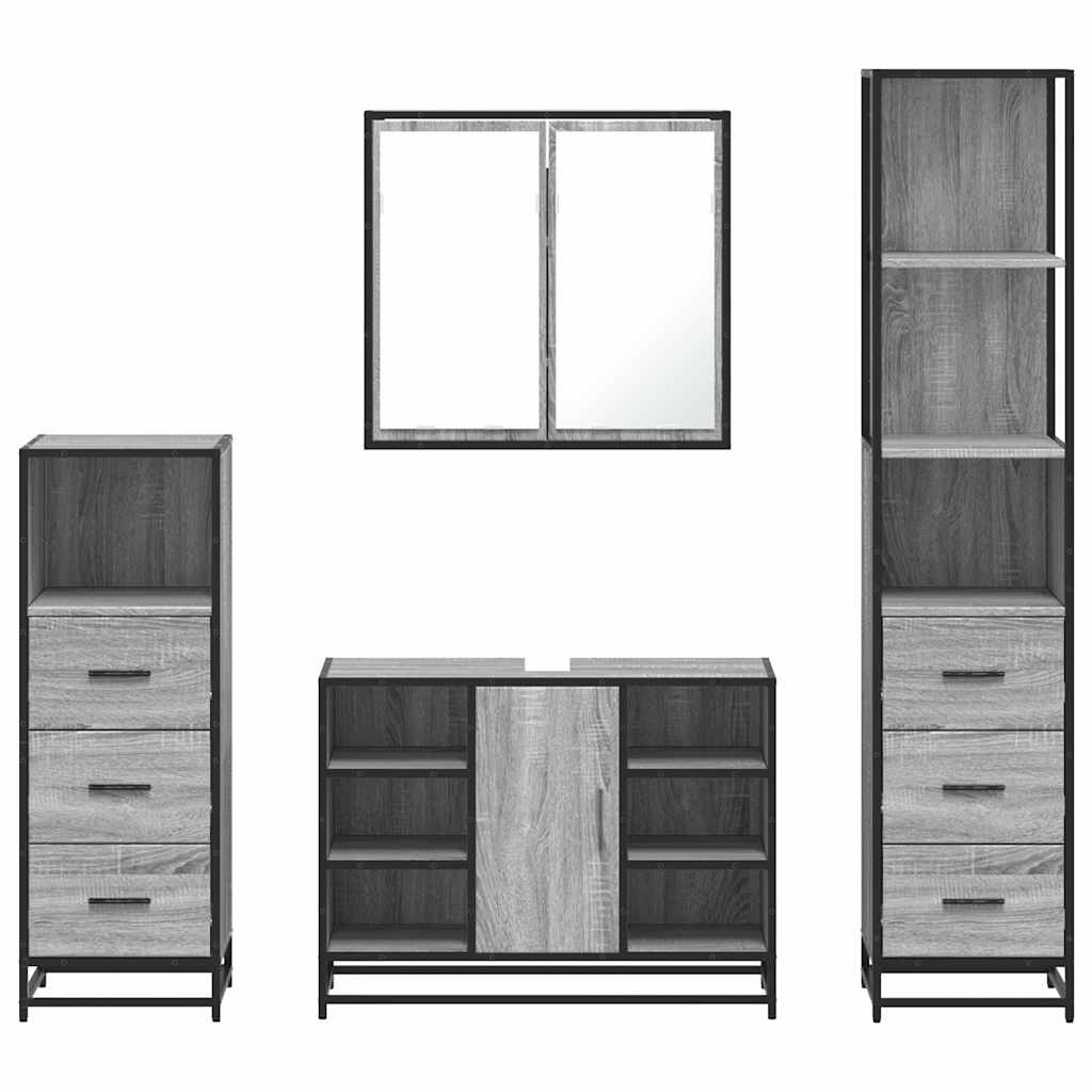 4 pcs Conjunto móveis casa de banho madeira proc. cinza sonoma
