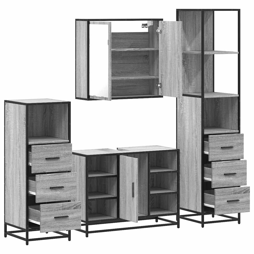 4 pcs Conjunto móveis casa de banho madeira proc. cinza sonoma