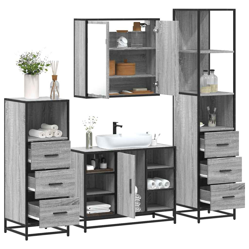 4 pcs Conjunto móveis casa de banho madeira proc. cinza sonoma