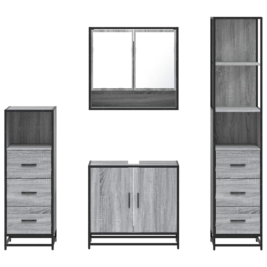 4 pcs Conjunto móveis casa de banho madeira proc. cinza sonoma