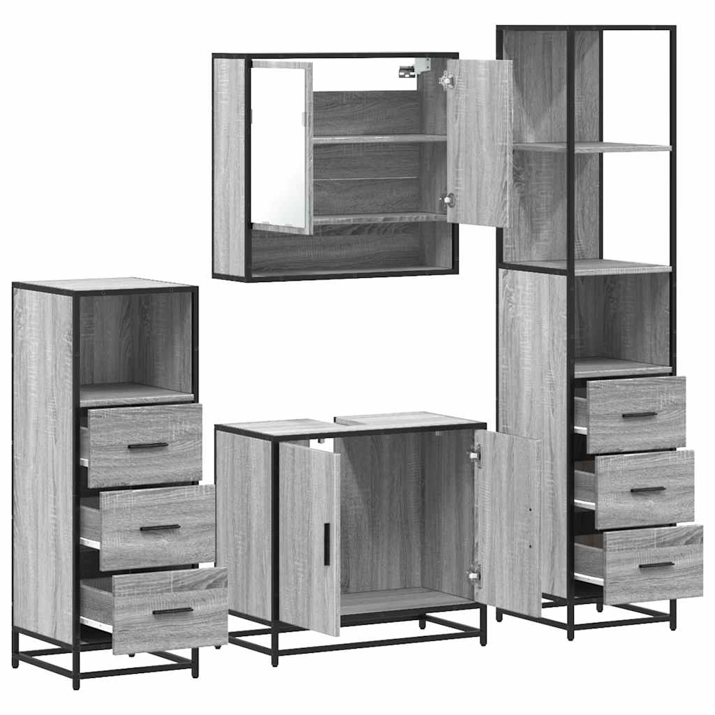 4 pcs Conjunto móveis casa de banho madeira proc. cinza sonoma