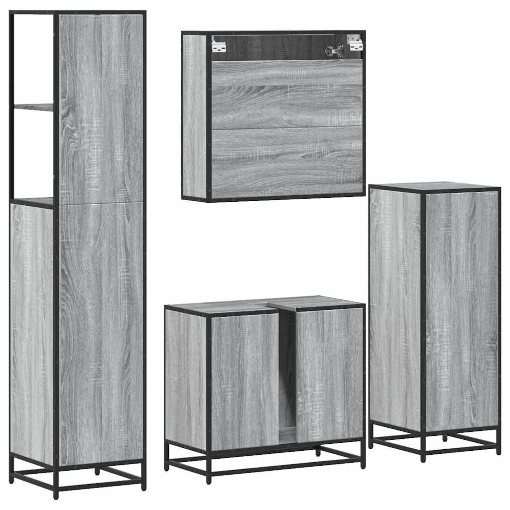 4 pcs Conjunto móveis casa de banho madeira proc. cinza sonoma