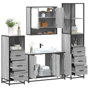 4 pcs Conjunto móveis casa de banho madeira proc. cinza sonoma