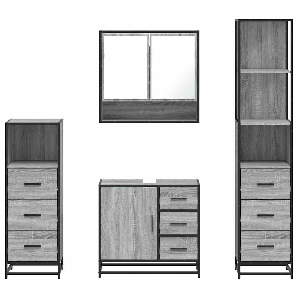 4 pcs Conjunto móveis casa de banho madeira proc. cinza sonoma