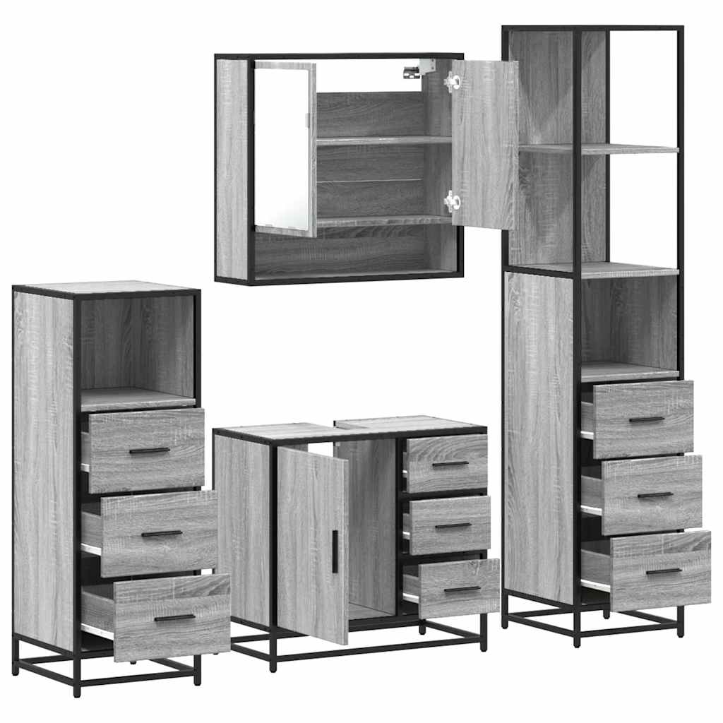 4 pcs Conjunto móveis casa de banho madeira proc. cinza sonoma