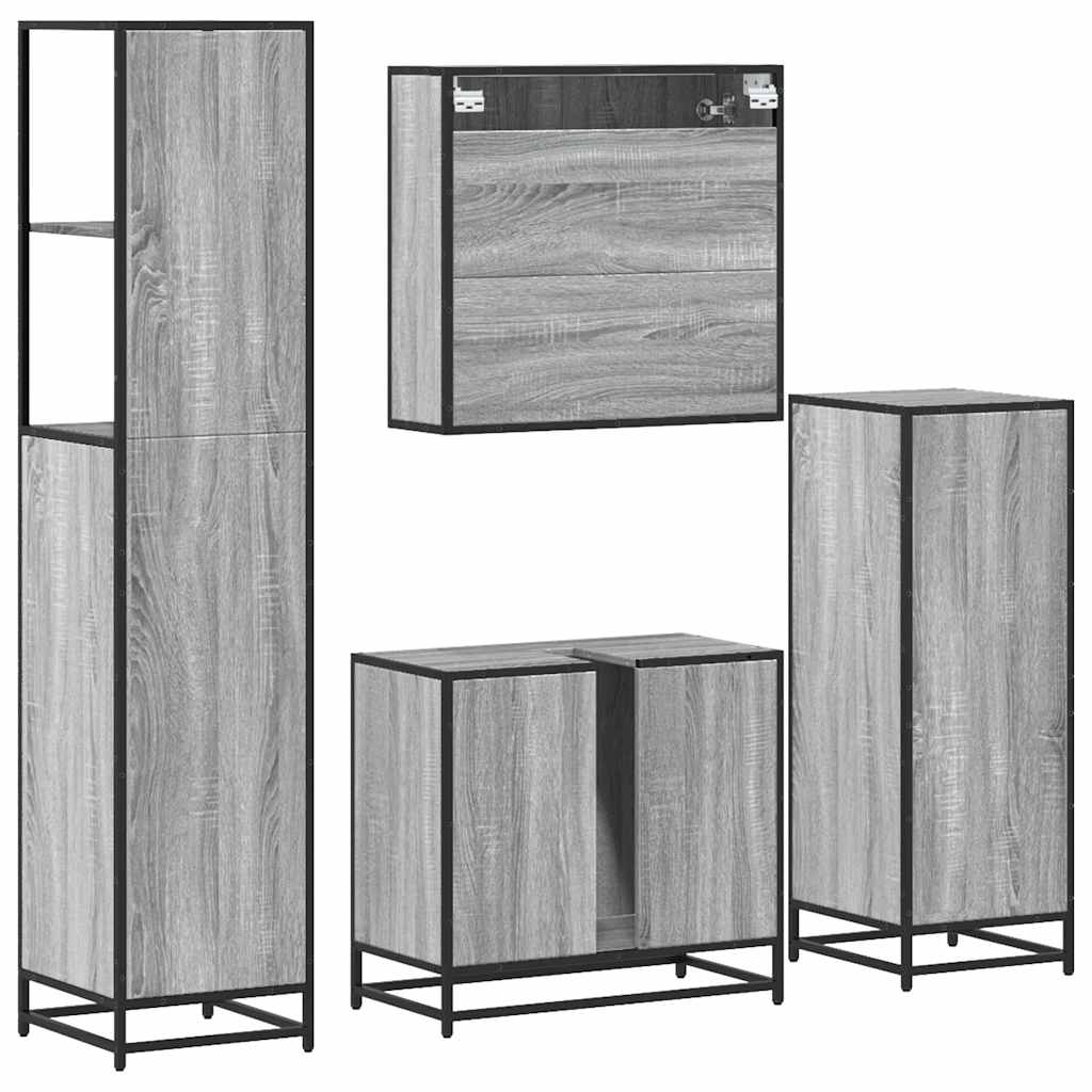 4 pcs Conjunto móveis casa de banho madeira proc. cinza sonoma