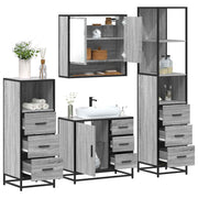 4 pcs Conjunto móveis casa de banho madeira proc. cinza sonoma