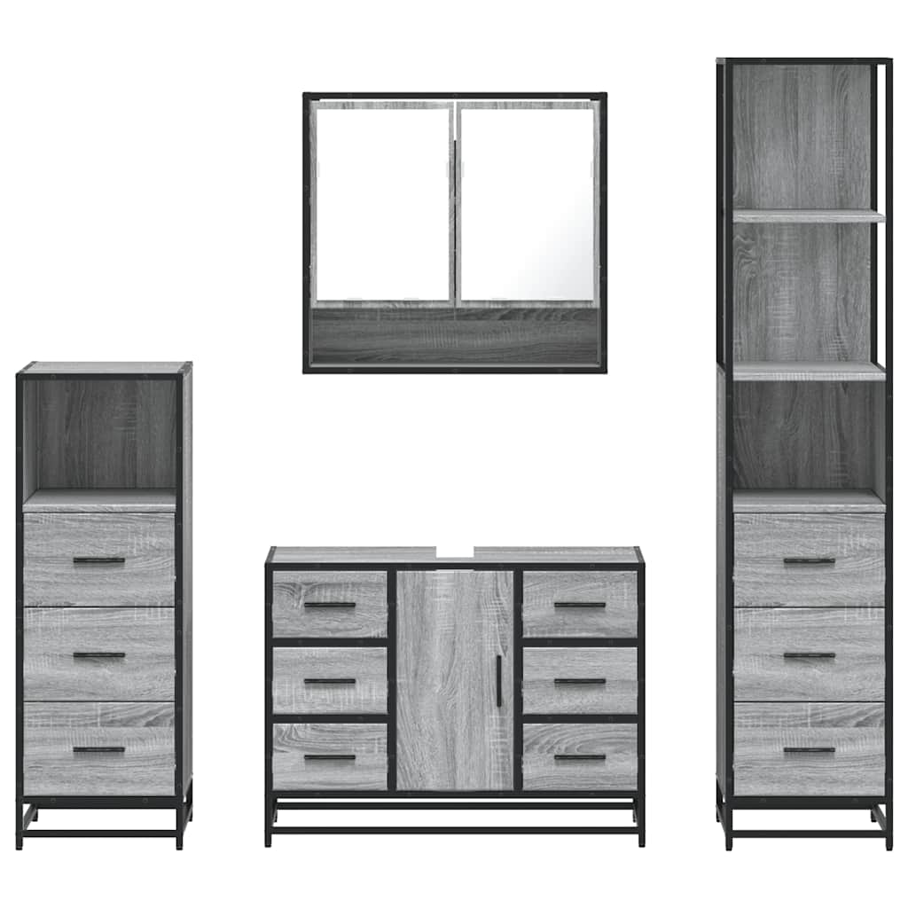 4 pcs Conjunto móveis casa de banho madeira proc. cinza sonoma