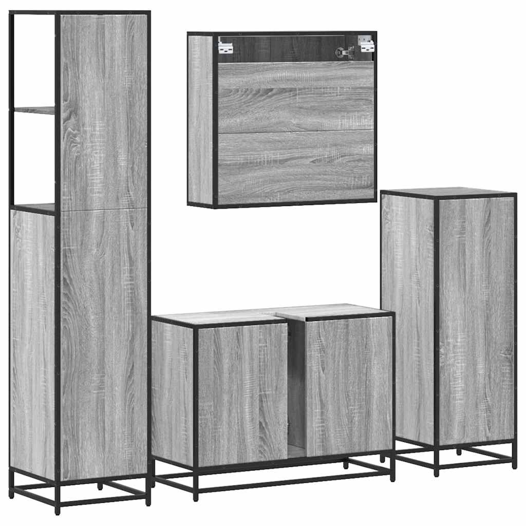 4 pcs Conjunto móveis casa de banho madeira proc. cinza sonoma