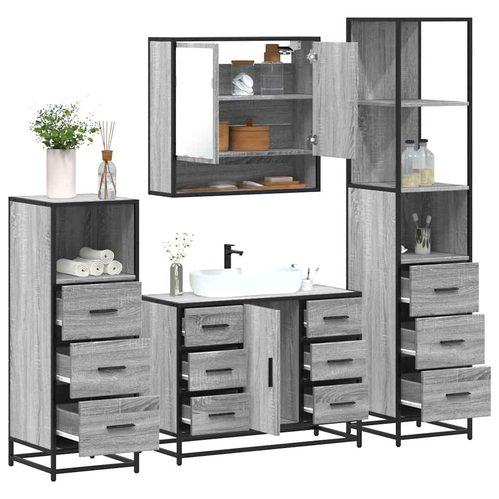4 pcs Conjunto móveis casa de banho madeira proc. cinza sonoma