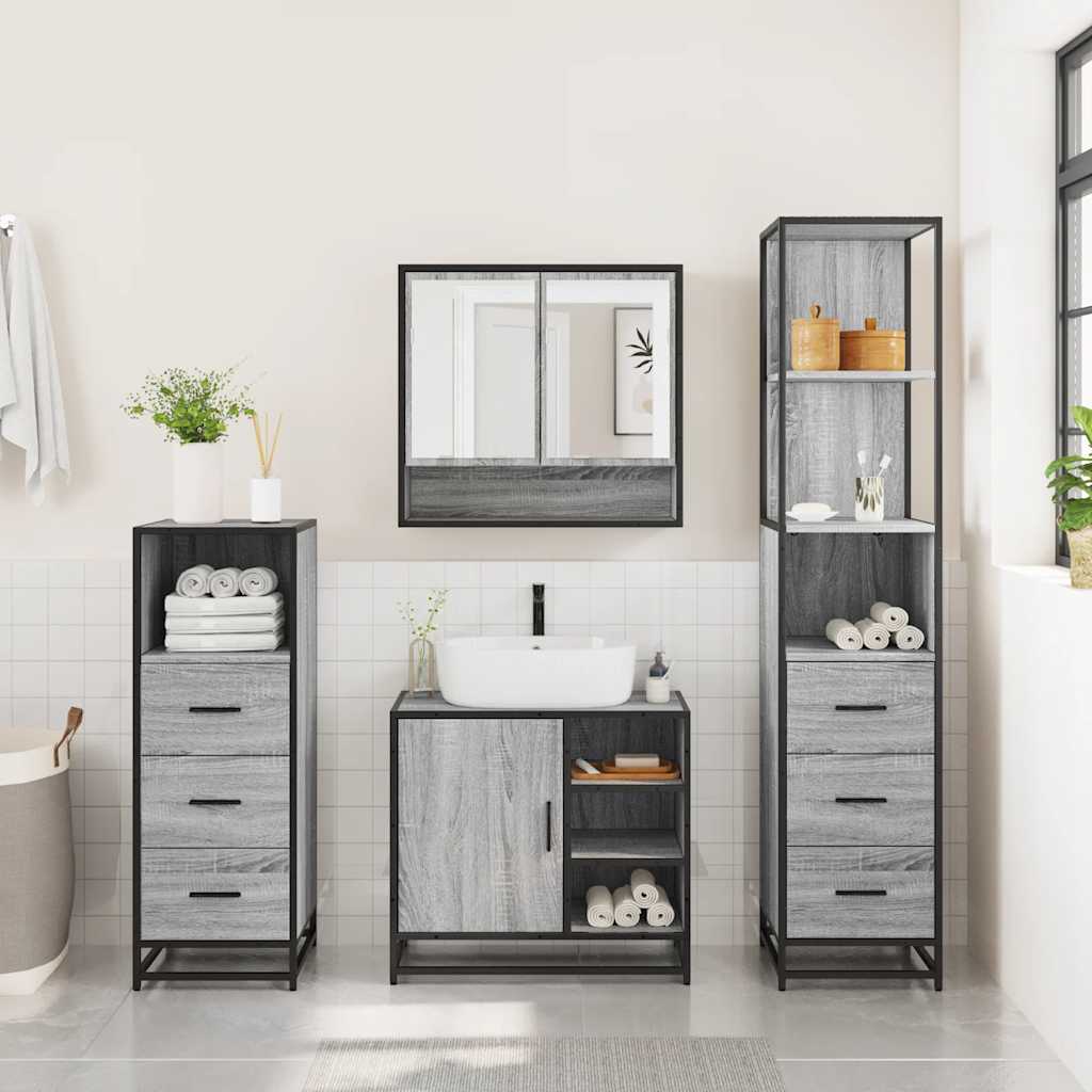 4 pcs Conjunto móveis casa de banho madeira proc. cinza sonoma