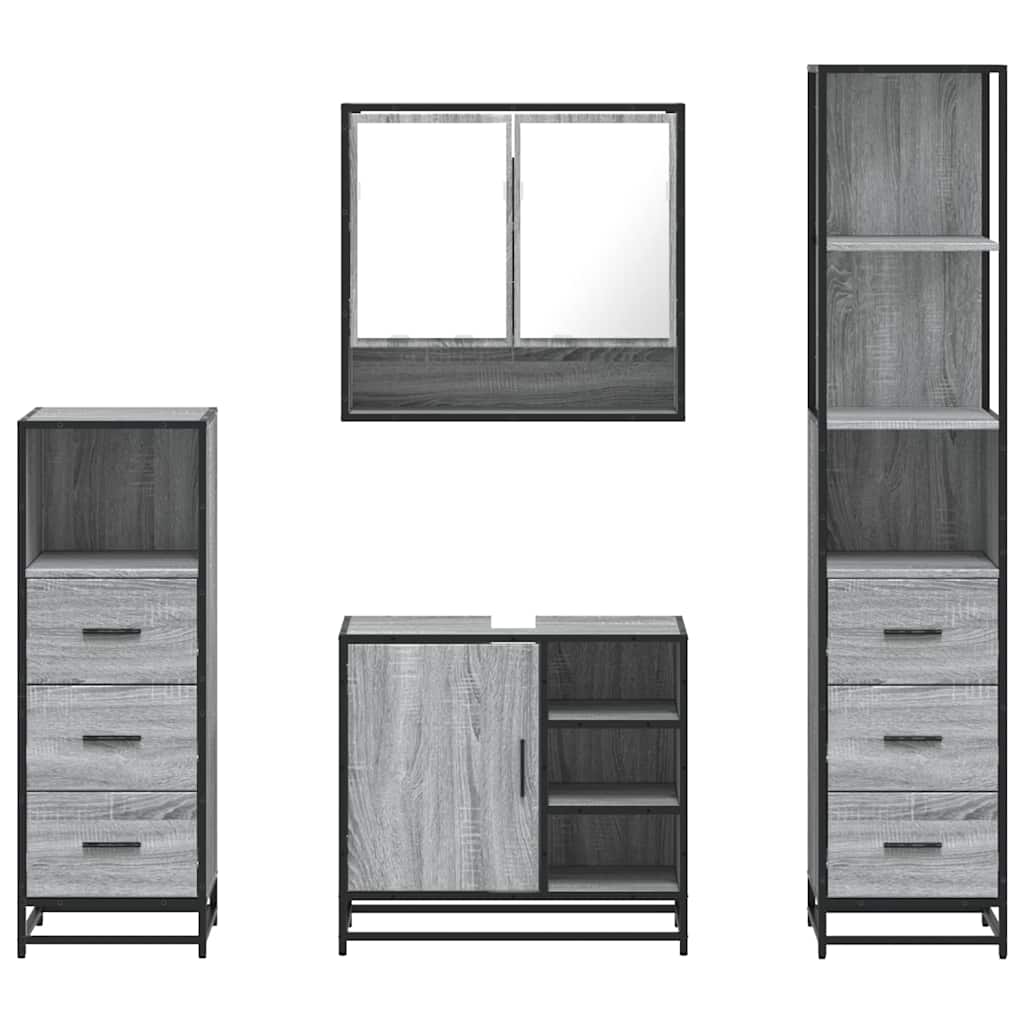 4 pcs Conjunto móveis casa de banho madeira proc. cinza sonoma