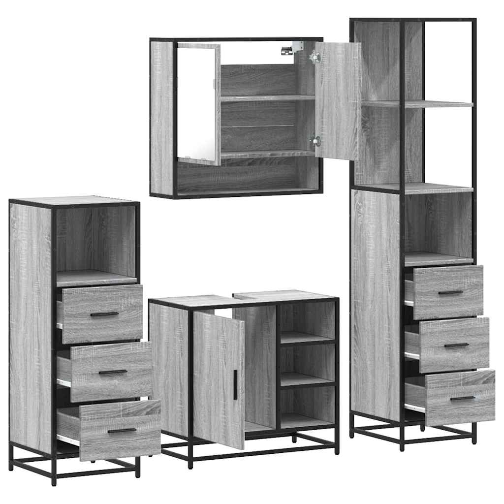 4 pcs Conjunto móveis casa de banho madeira proc. cinza sonoma