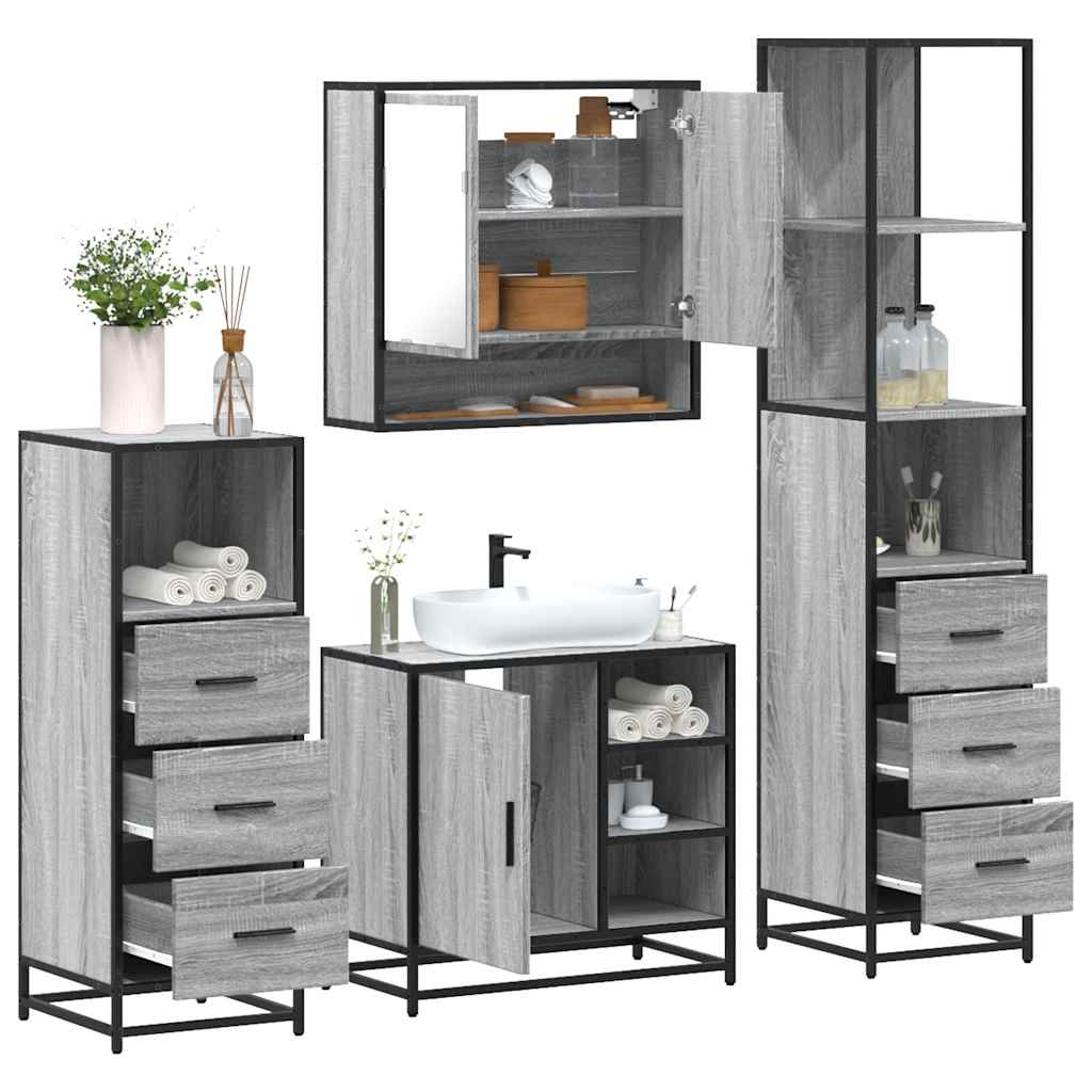 4 pcs Conjunto móveis casa de banho madeira proc. cinza sonoma
