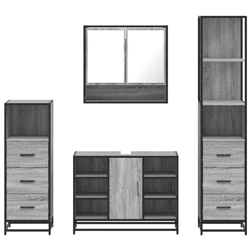 4 pcs Conjunto móveis casa de banho madeira proc. cinza sonoma