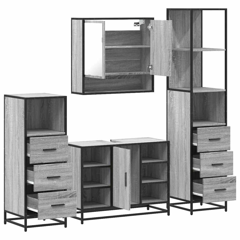 4 pcs Conjunto móveis casa de banho madeira proc. cinza sonoma