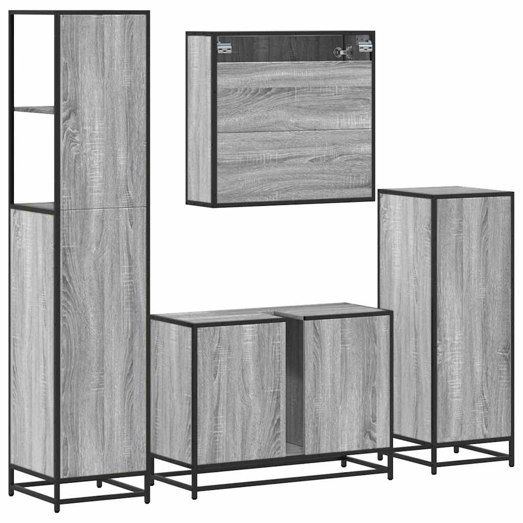 4 pcs Conjunto móveis casa de banho madeira proc. cinza sonoma