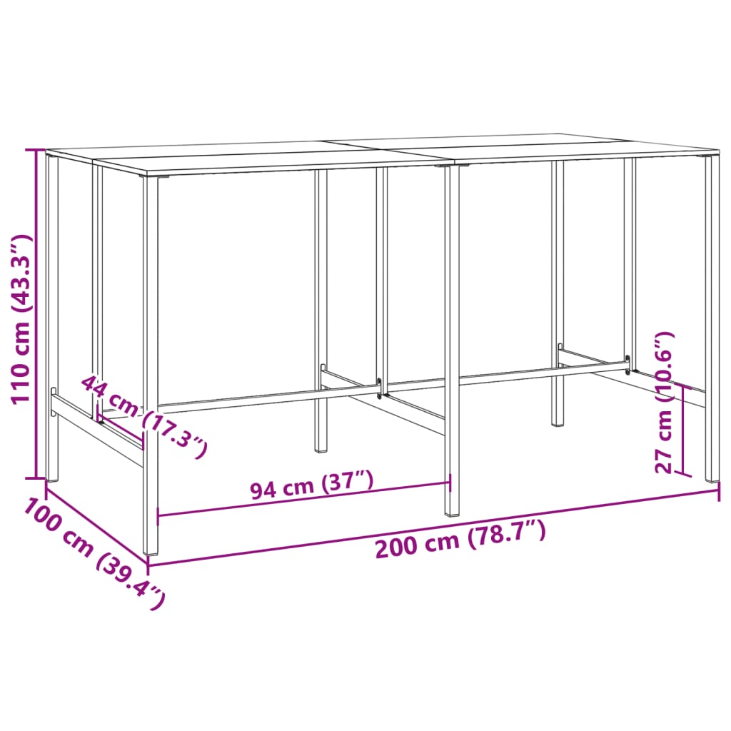 Mesa de bar 200x100x110 cm aço revestido a pó preto