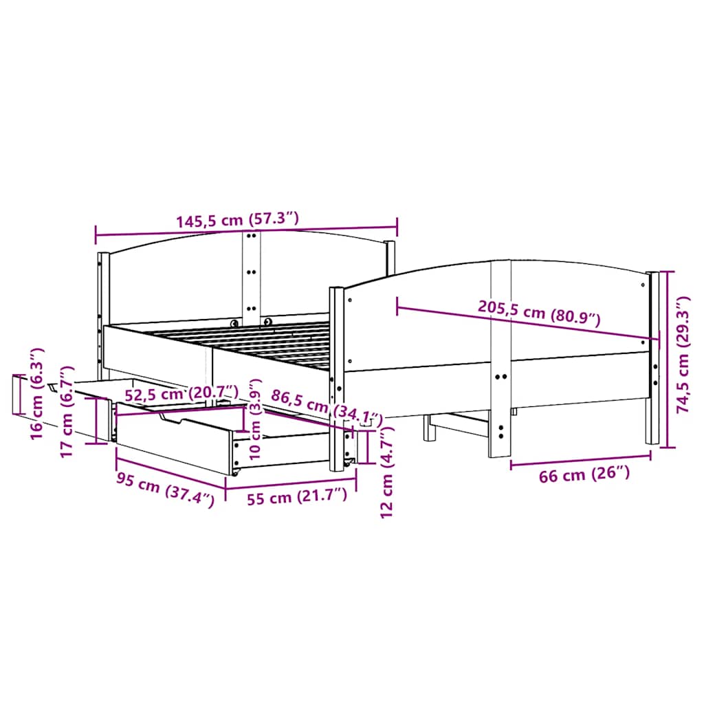 Cama sem colchão 140x200 cm madeira de pinho maciça