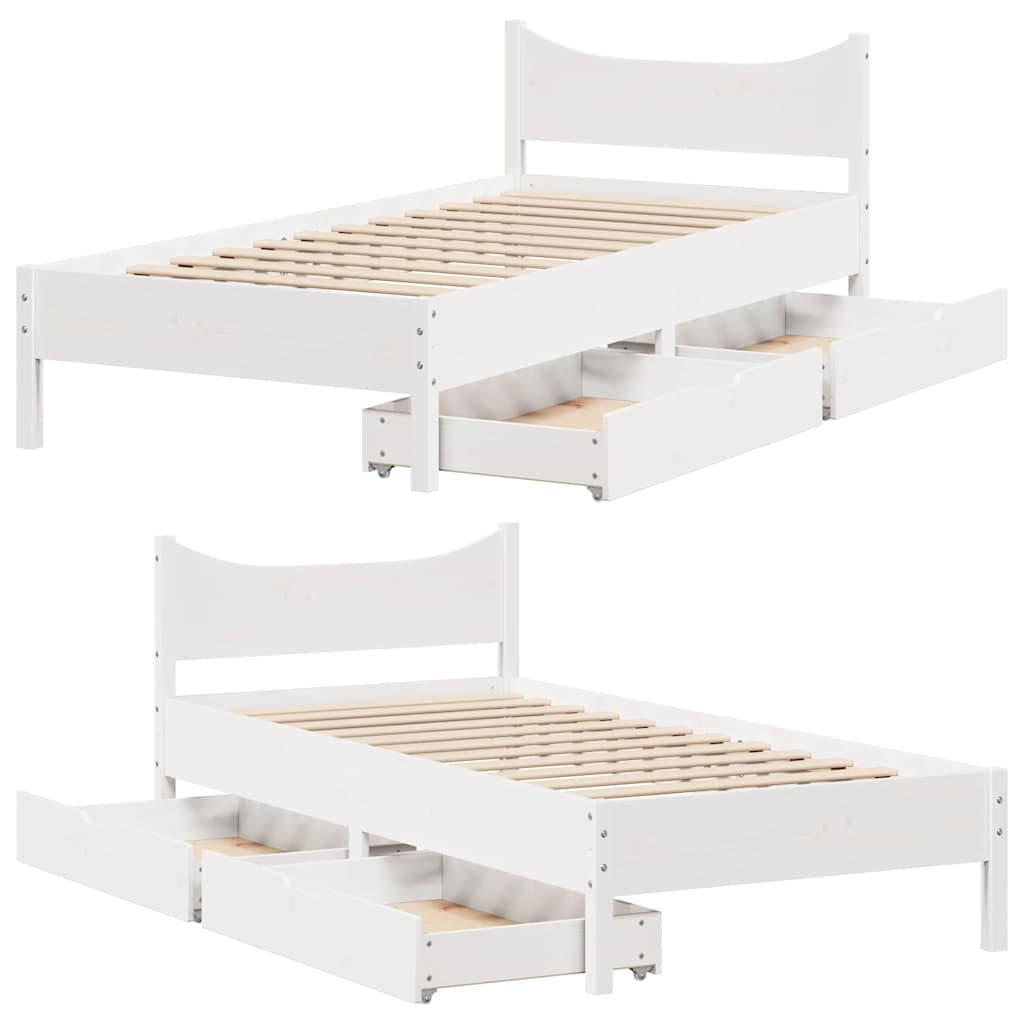 Estrutura de cama com gavetas 90x190 cm pinho maciço branco