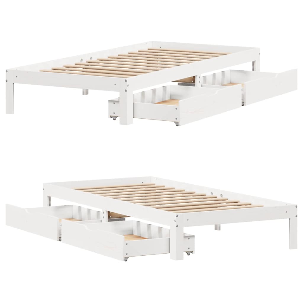 Estrutura de cama com gavetas 75x190 cm pinho maciço branco