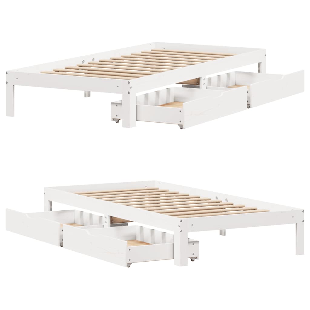 Estrutura de cama com gavetas 90x190 cm pinho maciço branco