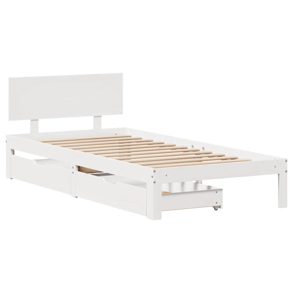 Estrutura de cama com gavetas 75x190 cm pinho maciço branco