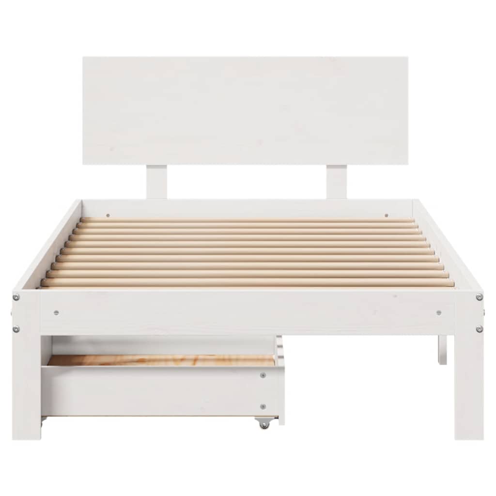 Estrutura de cama com gavetas 75x190 cm pinho maciço branco