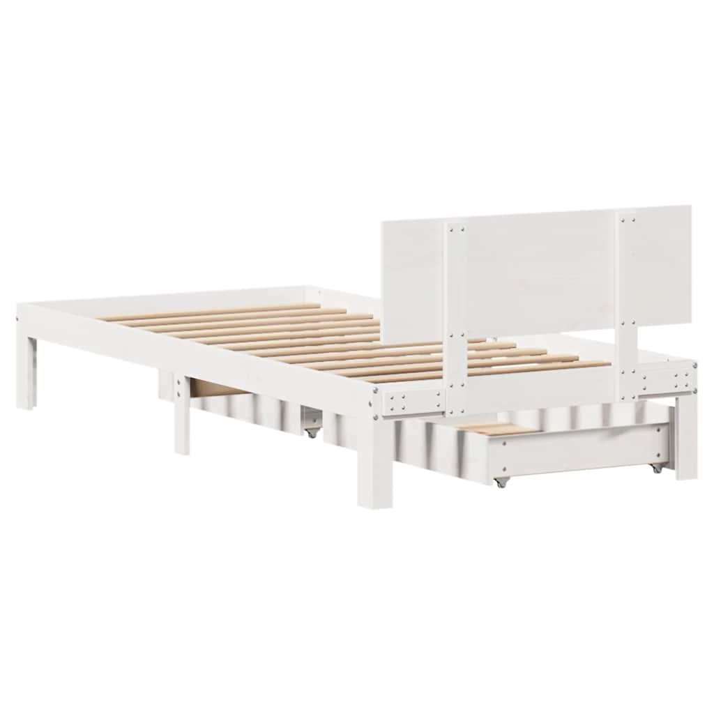 Estrutura de cama com gavetas 75x190 cm pinho maciço branco