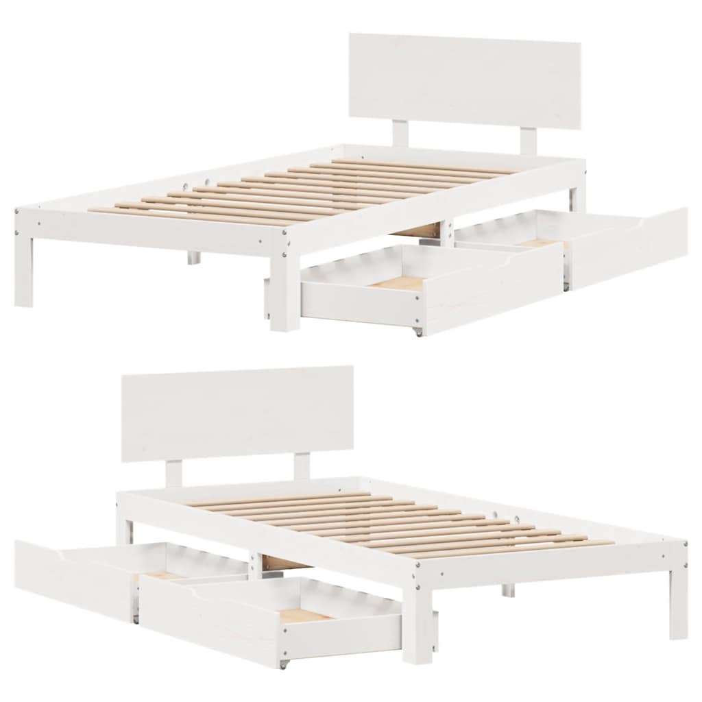 Estrutura de cama com gavetas 75x190 cm pinho maciço branco