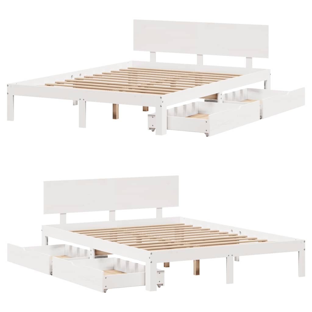 Estrutura de cama com gavetas 135x190 cm pinho maciço branco