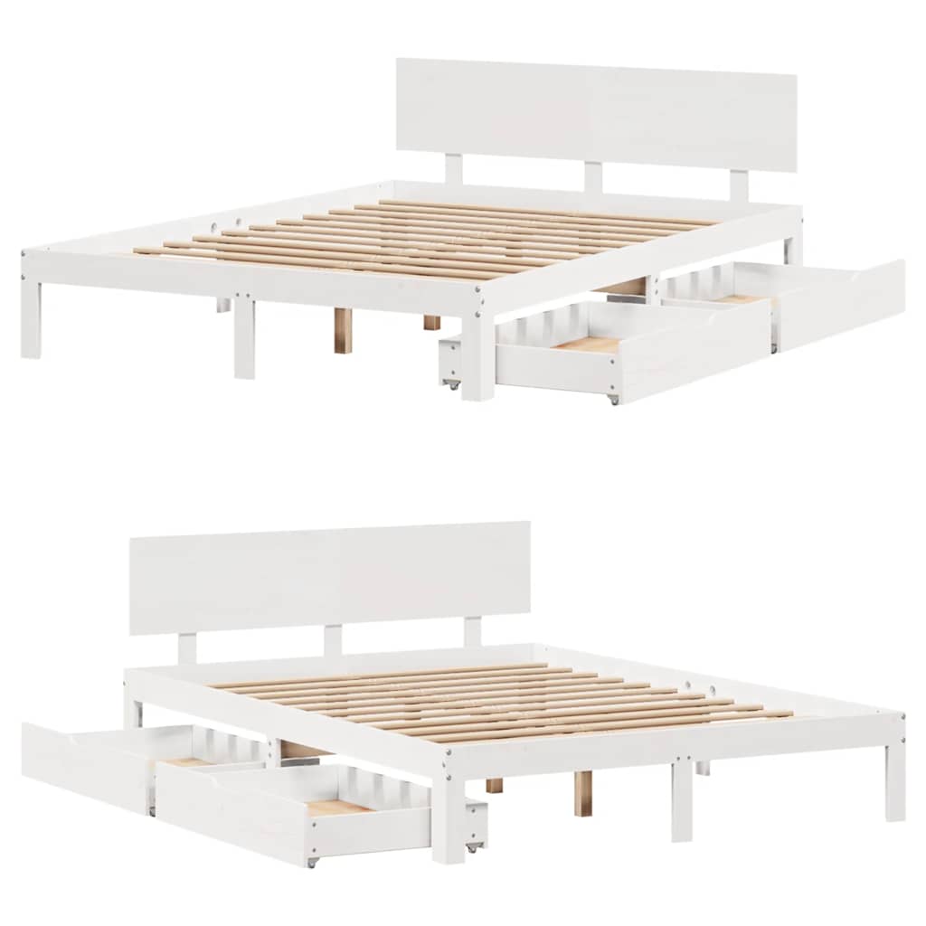 Estrutura de cama com gavetas 140x190 cm pinho maciço branco