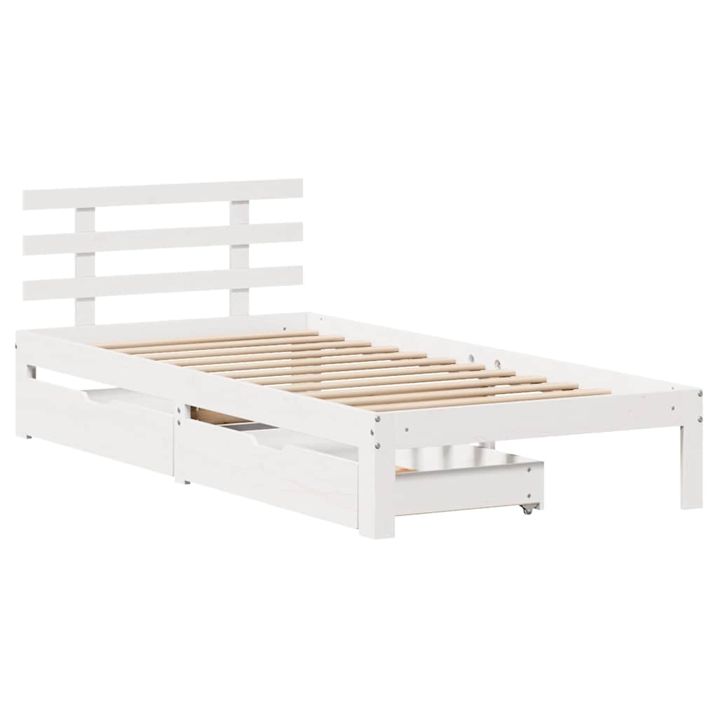 Estrutura de cama com gavetas 75x190 cm pinho maciço branco
