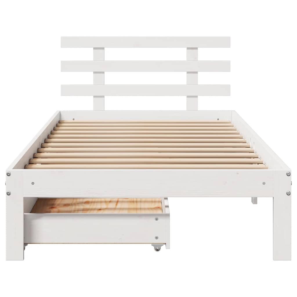 Estrutura de cama com gavetas 75x190 cm pinho maciço branco