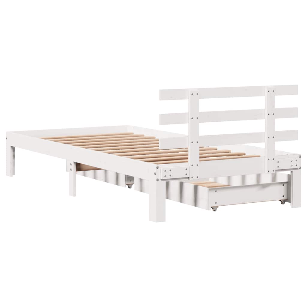 Estrutura de cama com gavetas 75x190 cm pinho maciço branco