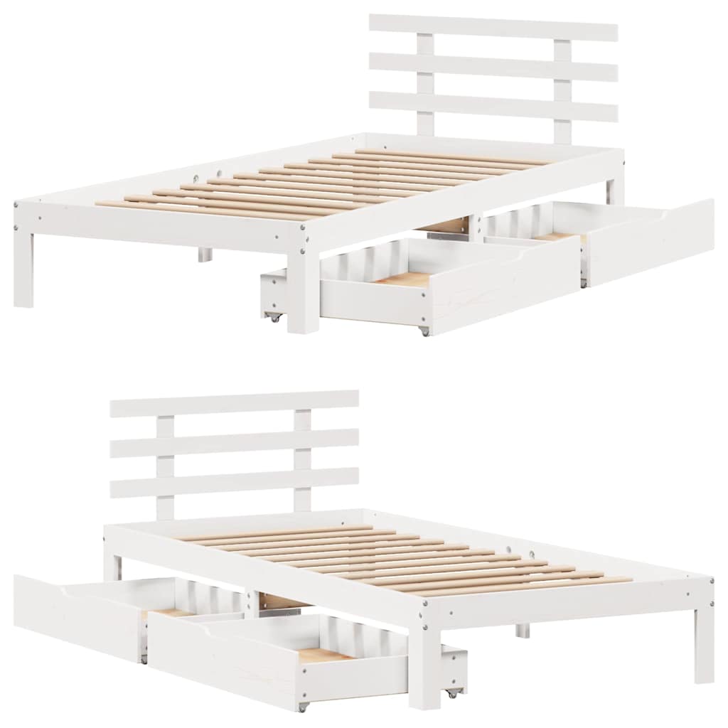 Estrutura de cama com gavetas 75x190 cm pinho maciço branco