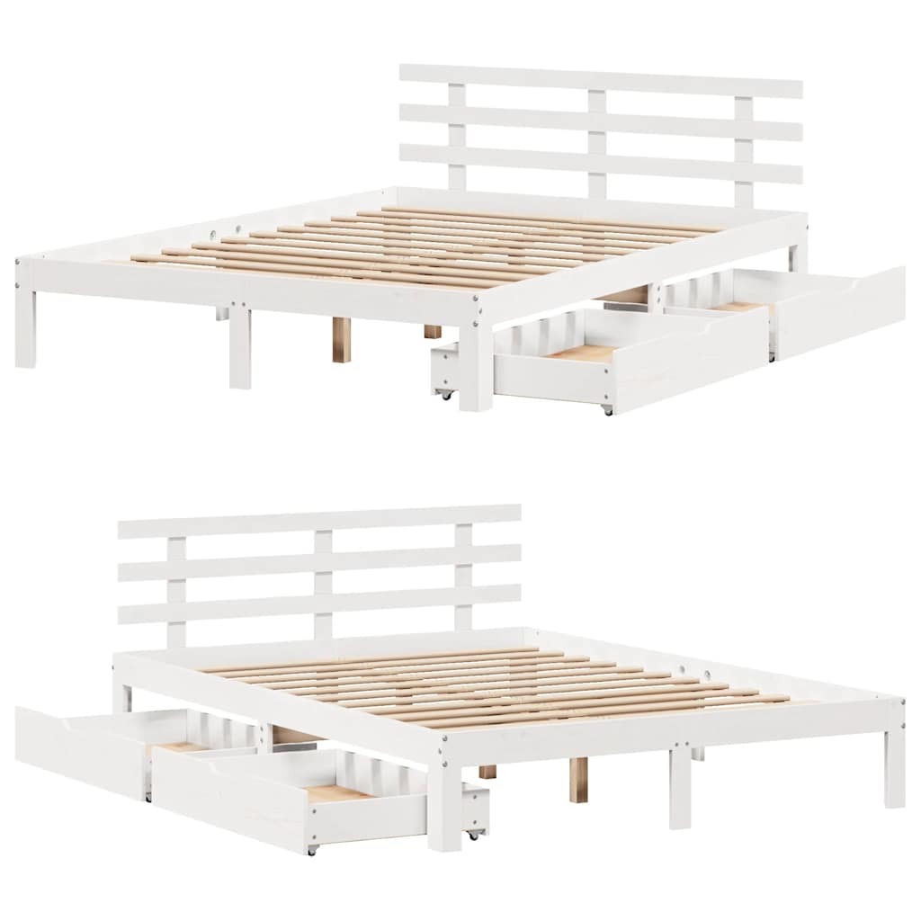 Estrutura de cama com gavetas 120x190 cm pinho maciço branco
