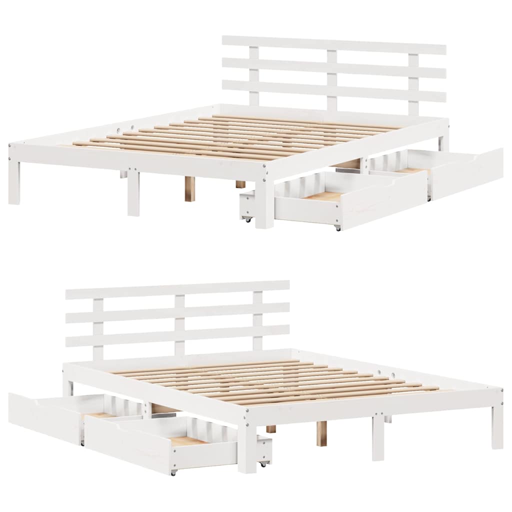 Estrutura de cama com gavetas 135x190 cm pinho maciço branco