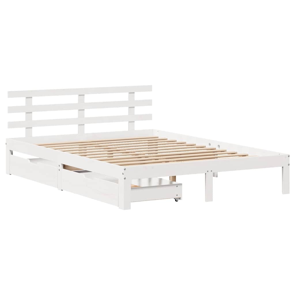 Estrutura de cama com gavetas 140x190 cm pinho maciço branco