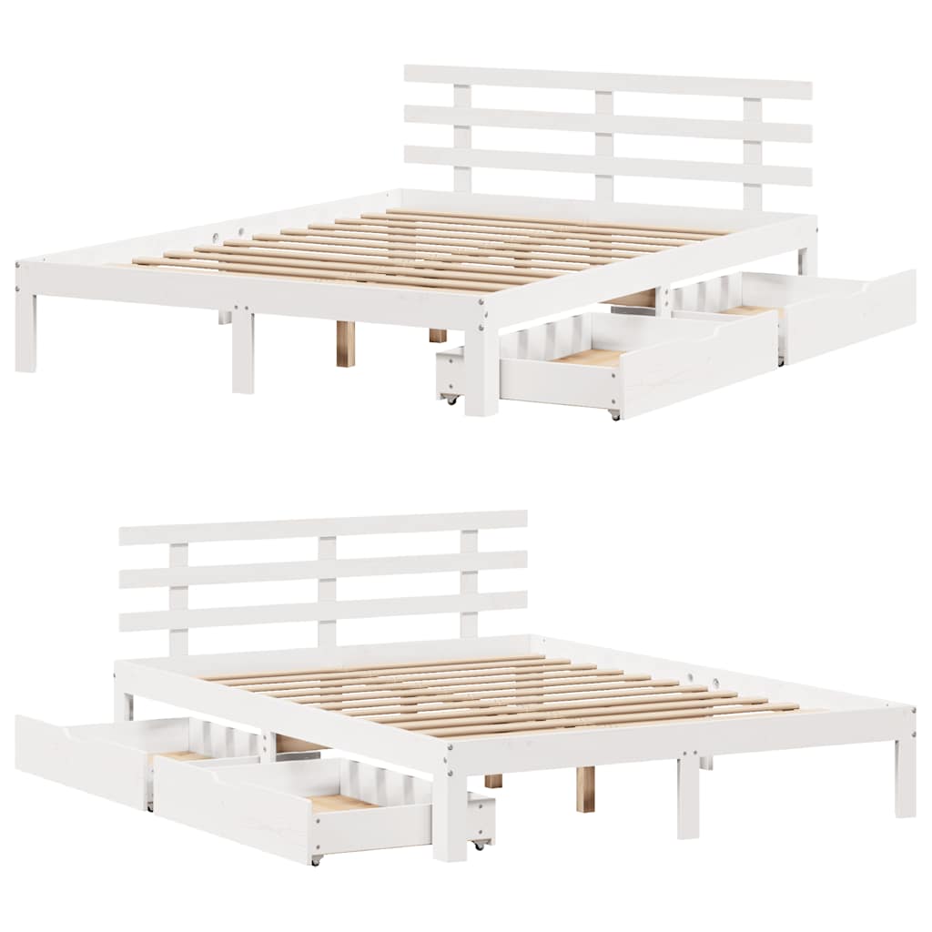 Estrutura de cama com gavetas 140x190 cm pinho maciço branco
