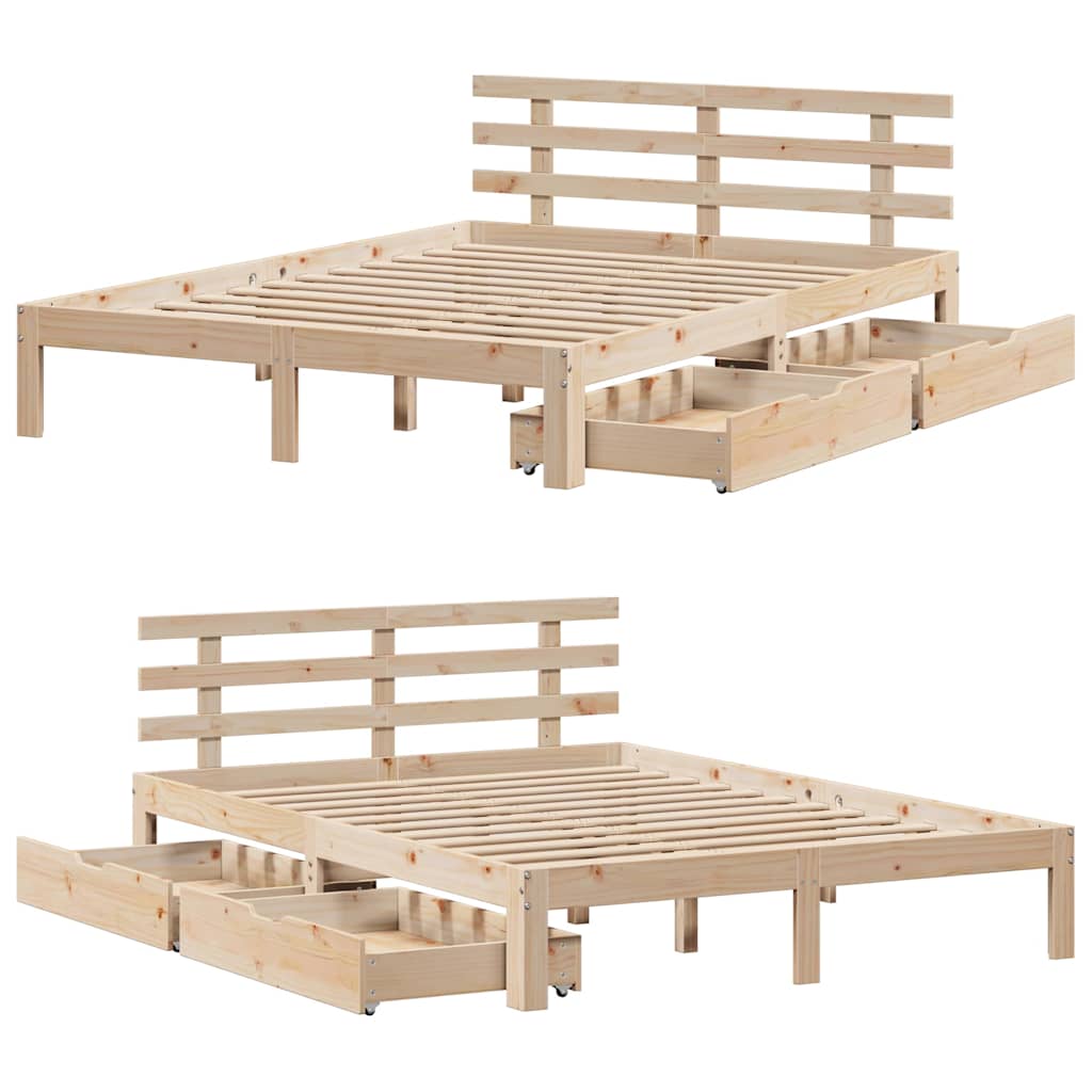 Estrutura de cama c/ gavetas 150x200 cm madeira de pinho maciça